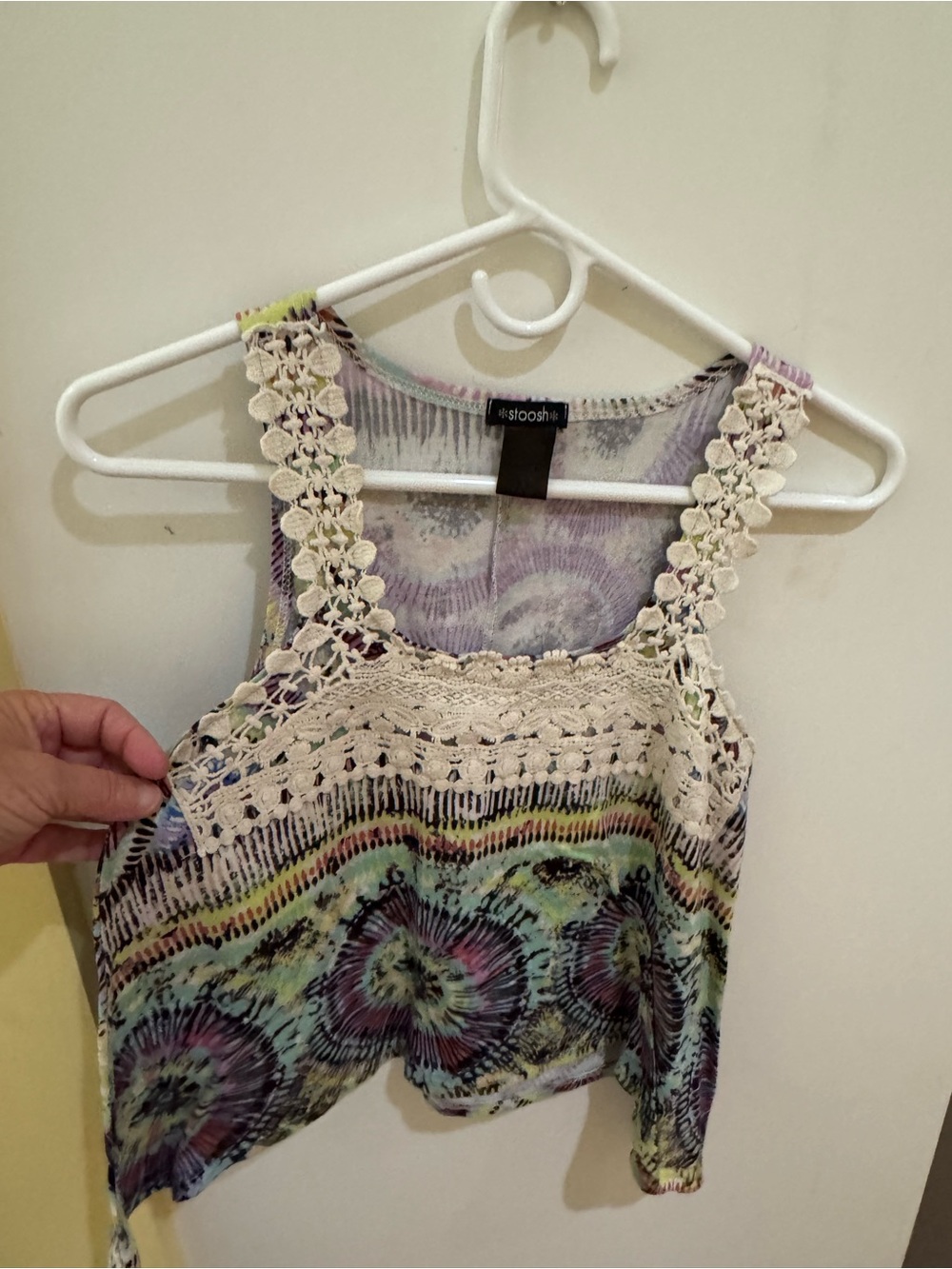 Stoosh Pastel Tie-Dye Crocheted-Trim Camisole - Cream